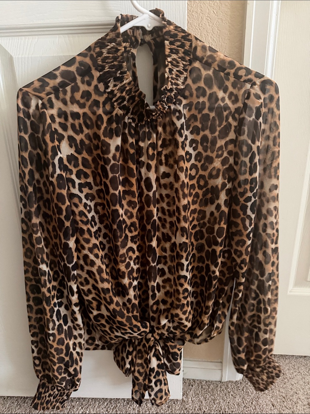 Express Leopard Print Tie-Front Blouse - Brown & Black